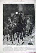 Original Old Antique Print 1881 Woodville Fine Art Torchlight Horse Carriage