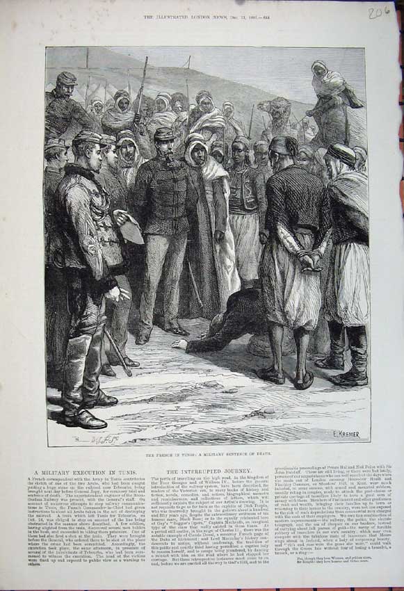 Original Old Antique Print 1881 French Tunis Military Sentence Death War Siers
