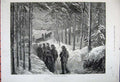 Original Old Antique Print 1881 Funeral Norway Horse Sledge Trees Snow Fine Art