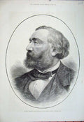 Old Antique Print 1881 Leon Gambetta Prime Minister French Republic Man 19th
