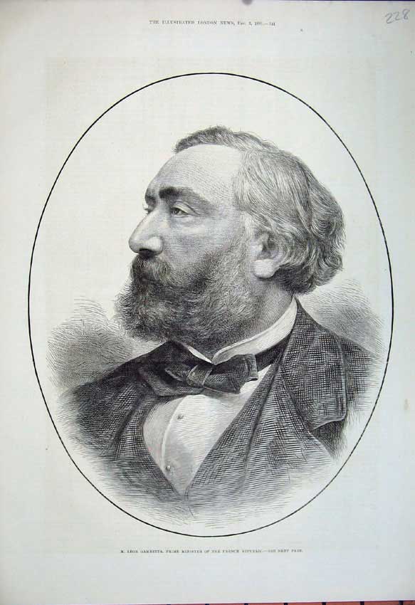 Old Antique Print 1881 Leon Gambetta Prime Minister French Republic Man 19th