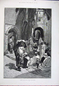 Old Antique Print 1881 Street Scene Casba Algiers Native People Montbard 19th