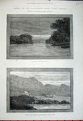 Old Antique Print 1881 Cascapediac River Canada Piko Hill Wooden Houses 19th