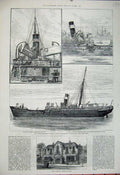 Old Antique Print 1881 Chiswick School Art Steamer Ship Solway Dublin Bay 19th