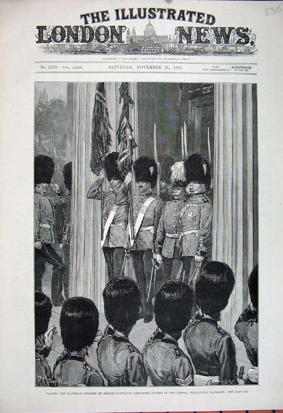 Original Old Antique Print 1881 Woodville Art Wellington Barracks Guards Siers