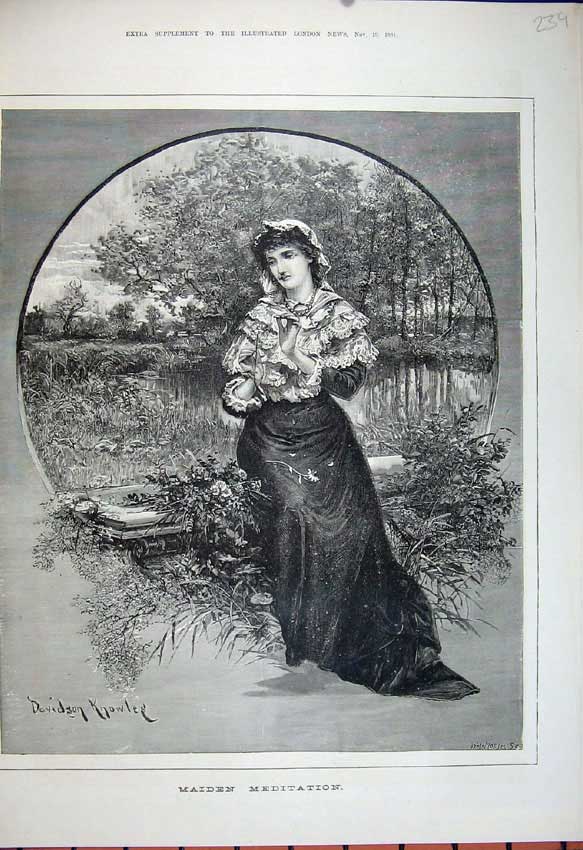Old Antique Print 1881 Beautiful Young Women Sitting Garden Knowles Art 19th