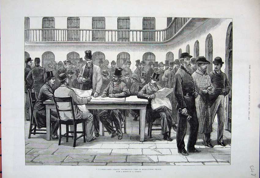 Old Antique Print 1881 Irish Land League Kilmainham Prison Men Fine Art 19th