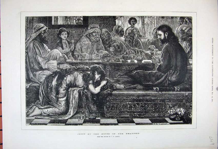 Original Old Antique Print 1881 Fine Art Jesus House Pharisee Lawson Fine Art