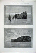 Old Antique Print 1881 Gulf Lawrence Canada Rock Perce Lighthouse Gaspe 19th