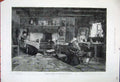 Original Old Antique Print 1881 Fishermans Cottage Isle Man Women Children Art