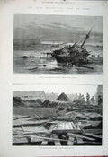 Old Antique Print 1881 Gale Storm Ship Wreck Atlantic Tyne Church Whitby 19th