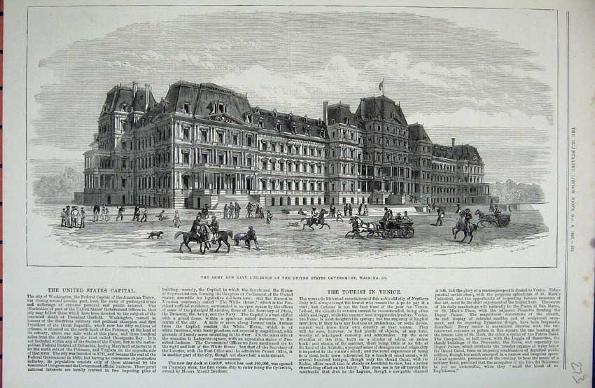 Old Antique Print 1881 Army Navy United States Government Washington Art 19th