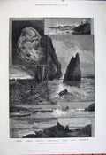 Original Old Antique Print 1881 Isle Man Port St Mary Manx Girl Erin Sugar Loaf