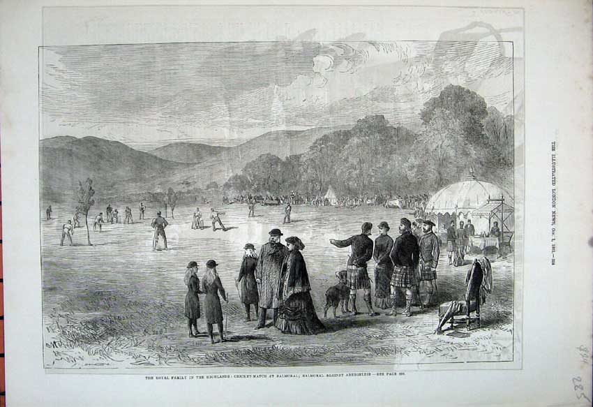 Old Antique Print 1881 Royal Family Scotland Cricket Match Balmoral Sport 19th