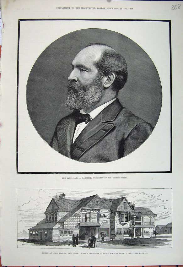 Old Antique Print 1881 James Garfield President Long Branch America Art 19th