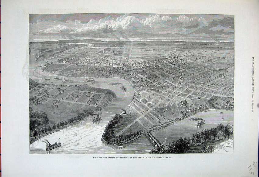 Old Antique Print 1881 View Winnipeg Capital Manitoba Canada Dominion Art 19th