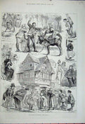 Original Old Antique Print 1881 Normandy France Donkey Penny Cycle People 19th