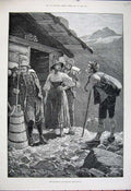 Original Old Antique Print 1881 Switzerland People Mountain Cabin Woodville Art
