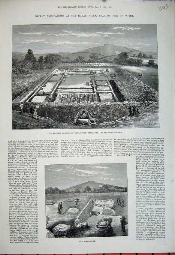 Original Old Antique Print 1881 Isle Wight Roman Villa Well-House Hypocaust