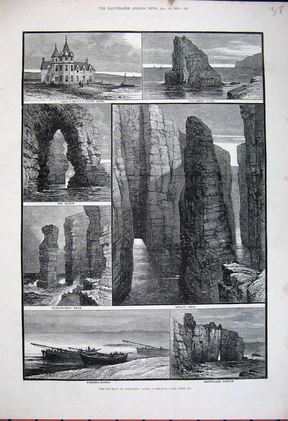 Old Antique Print 1881 Scotland John O' Groats Hotel Duncansbay Buchollie 19th