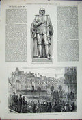 Original Old Antique Print Statue William Harvey 1881 Folkestone Professor Owen