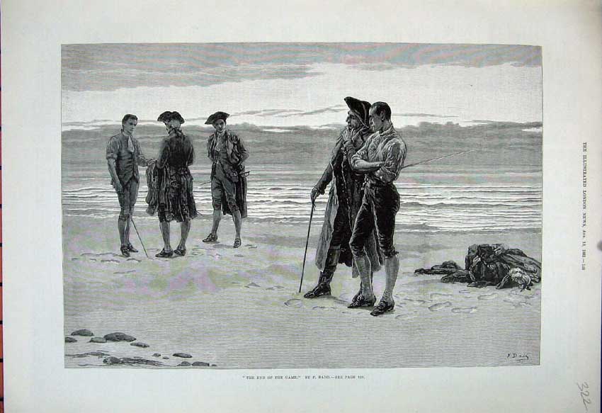 Original Old Antique Print 1881 Fine Art Army Men Beach Sailors Sea Dadd 19th