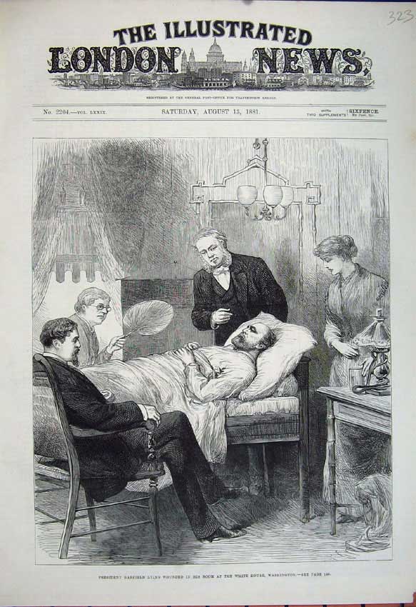 Old Antique Print 1881 President Garfield Bed White House Washington Art 19th