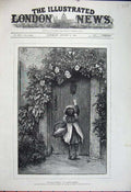 Original Old Antique Print 1881 Fine Art Arthur Hopkins Little Girl House Door