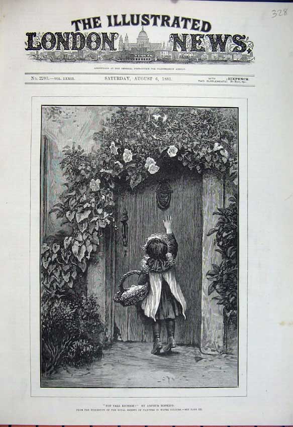 Original Old Antique Print 1881 Fine Art Arthur Hopkins Little Girl House Door