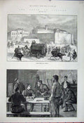 Original Old Antique Print Ireland 1881 Kilmainham Jail Dublin Weapons Men 19th