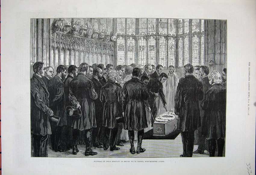 Old Antique Print 1881Funeral Dean Stanley Henry Chapel Westminster Abbey 19th