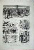 Original Old Antique Print 1881 Wimbledon Rifle Meeting Shooting Policeman 19th
