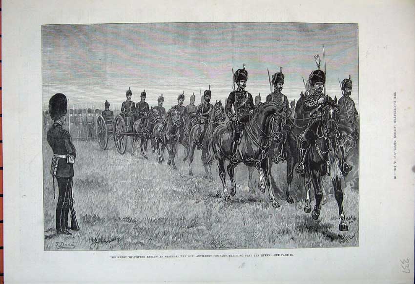 Old Antique Print 1881 Army Volunteer Windsor Artillery Queen Ta Dadd Art 19th