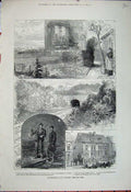 Original Old Antique Print 1881 Brighton Railway Horley Balcombe Tunnel Train