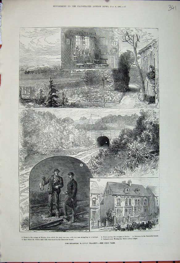 Original Old Antique Print 1881 Brighton Railway Horley Balcombe Tunnel Train