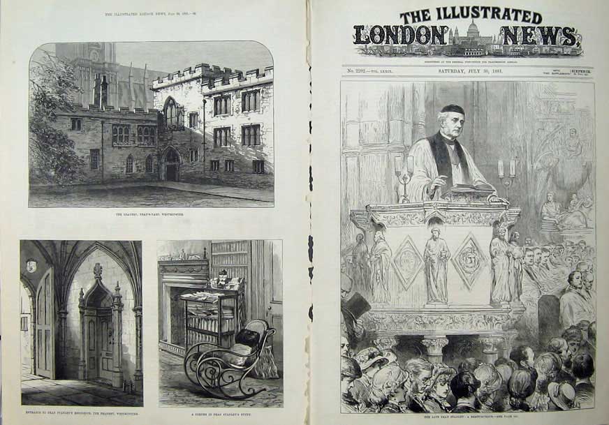 Old Antique Print 1881 Deanery Westminster Dean Stanley Study Fine Art 19th