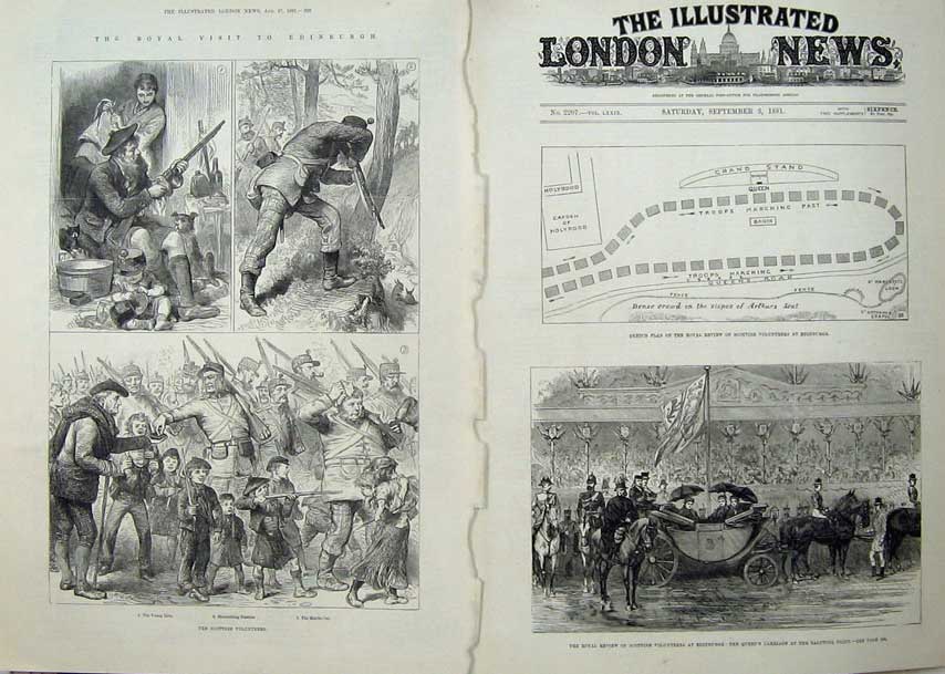 Antique Old Print 1881 Edinburgh Scottish Volunteers Army Carriage Horses 19th
