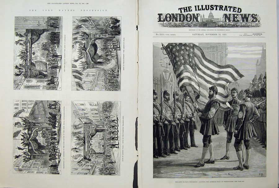 Old Antique Print 1881 Lord Mayor Westminster Arch Lothbury London Art 19th