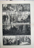 Old Antique Print Fine Art 1881 Nursery Drawing-Room Kitchen Library Men 19th