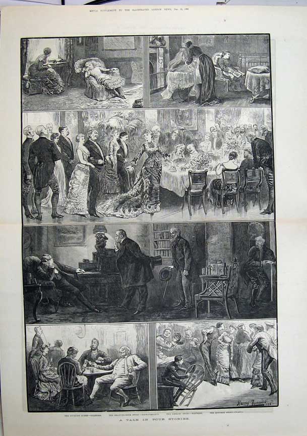 Old Antique Print Fine Art 1881 Nursery Drawing-Room Kitchen Library Men 19th