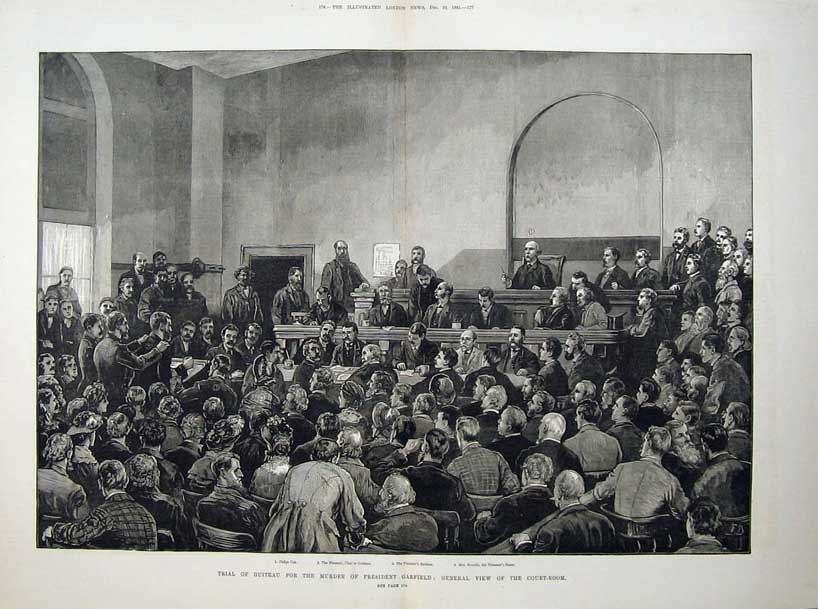 Antique Old Print 1881 Court Trial Murder President Garfield Scoville Men 19th