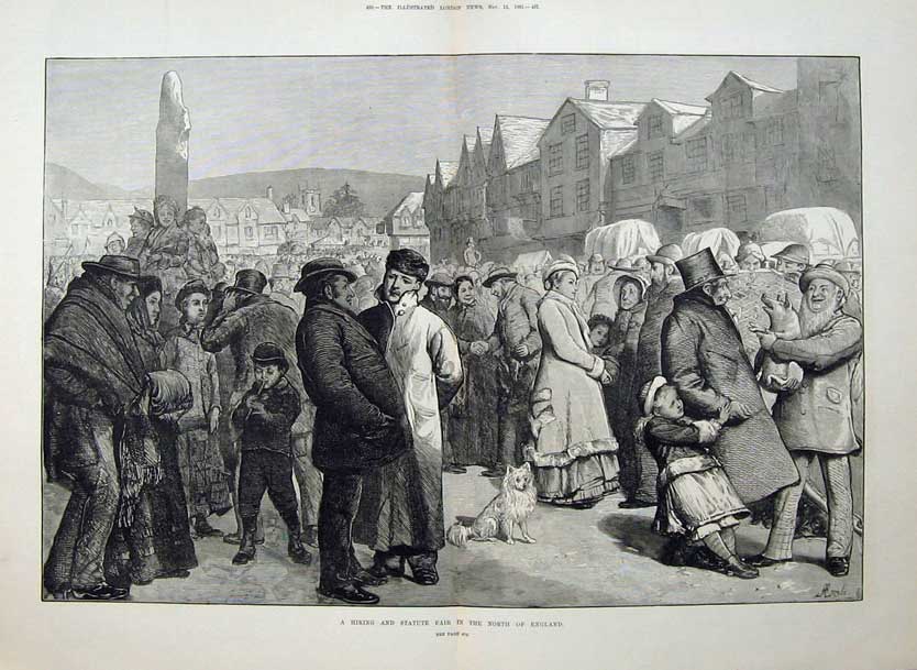 Old Antique Print 1881 Statue Fair England People Children Dog Fete Art 19th