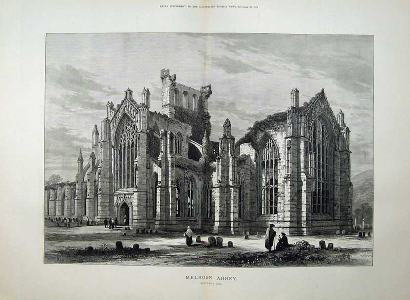 Old Antique Print 1881 Fine Art Architecture Melrose Abbey Church Read 19th