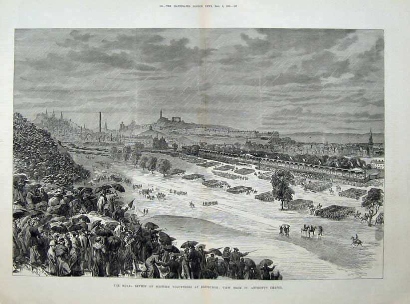 Old Antique Print 1881 Edinburgh Ta Army Edinburgh Anthony'S Chapel War 19th