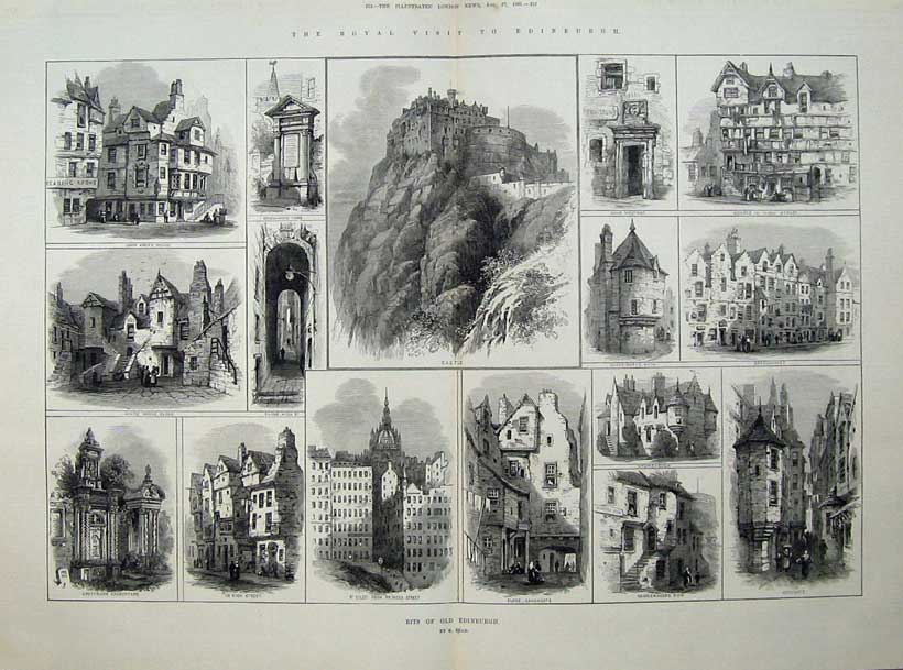 Old Antique Print Edinburgh 1881 Castle Greyfriars Grassmarket John Knox 19th