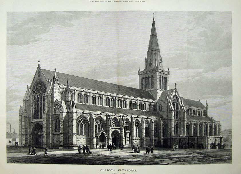 Original Old Antique Print 1881 Architecture Glasgow Cathedral Scotland Church