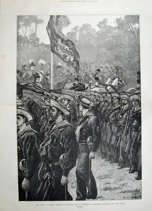 Antique Old Print 1881 Volunteer Review Windsor Ta Artillery Army War Art 19th