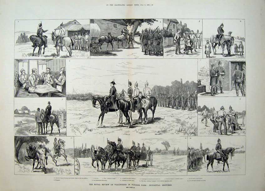 Old Antique Print 1881 Volunteer Ta Army Windsor Park Horses Siers War 19th