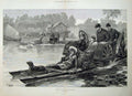 Old Antique Print 1881 Fine Art Royal Picnic Virginia Water River Boats 19th