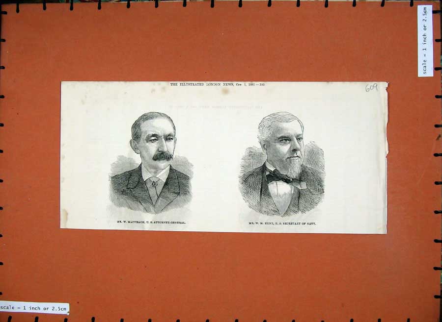 Old Antique Print 1881 Mr Macveagh Attorney General Hunt Secretary Navy 19th